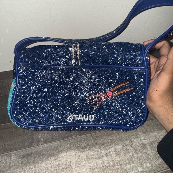 STAUD Handbags - STAUD Navy Beaded Shoulder Bag